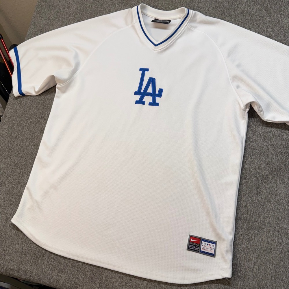 Nike Team MLB Los Angeles Dodgers White Mesh V-Neck Jersey Mens XL